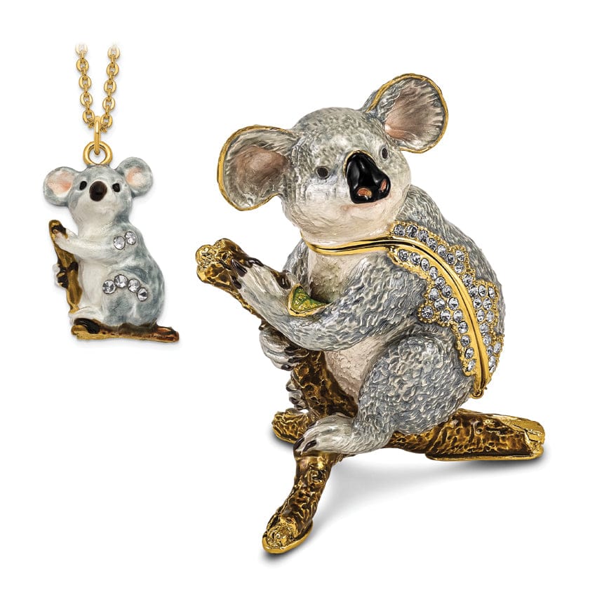 Bejeweled Pewter Grey Brown Color Enamel Finish KYLE Koala Trinket Box