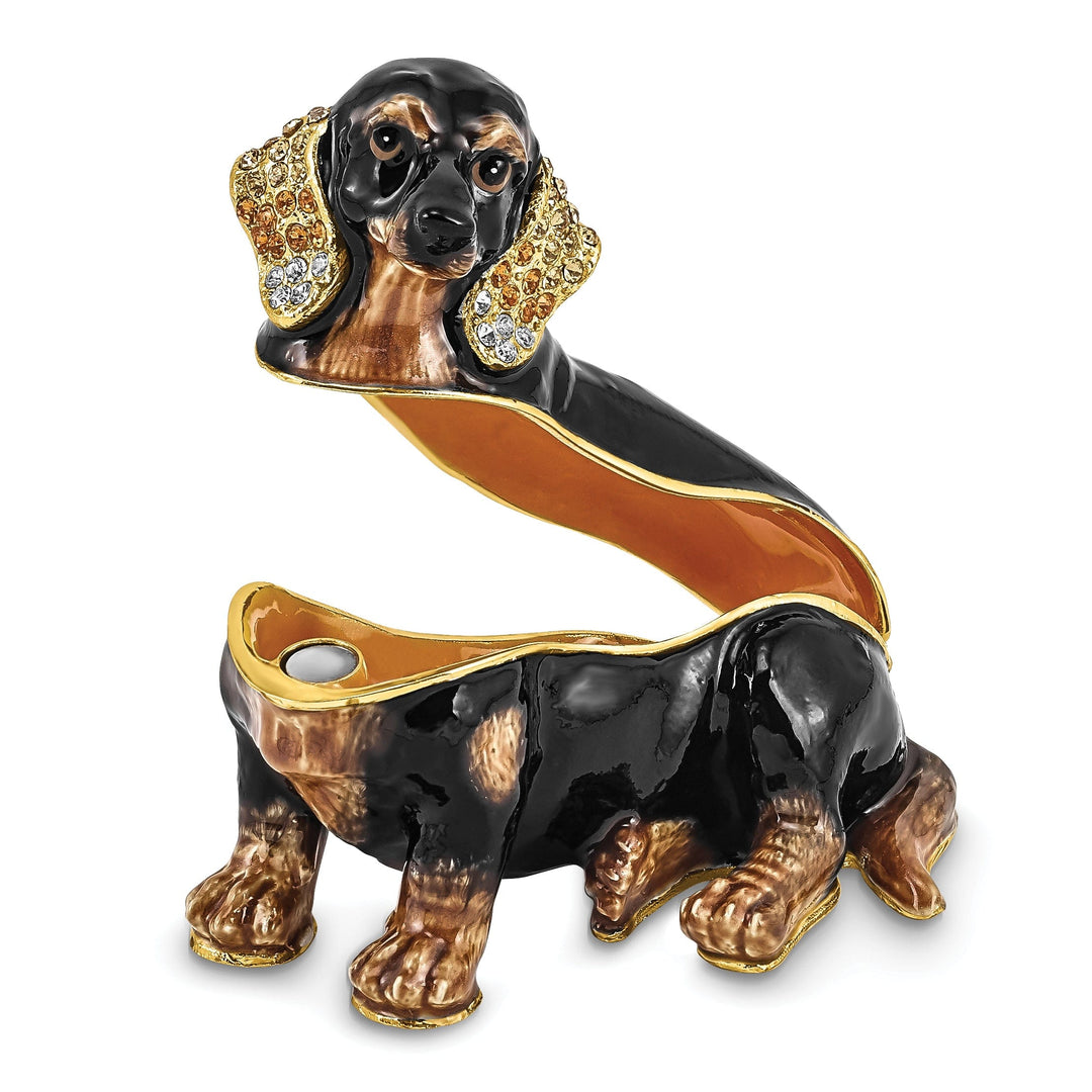 Bejeweled Black Brown Gold Color Finish REGAN Dachshund Trinket Box