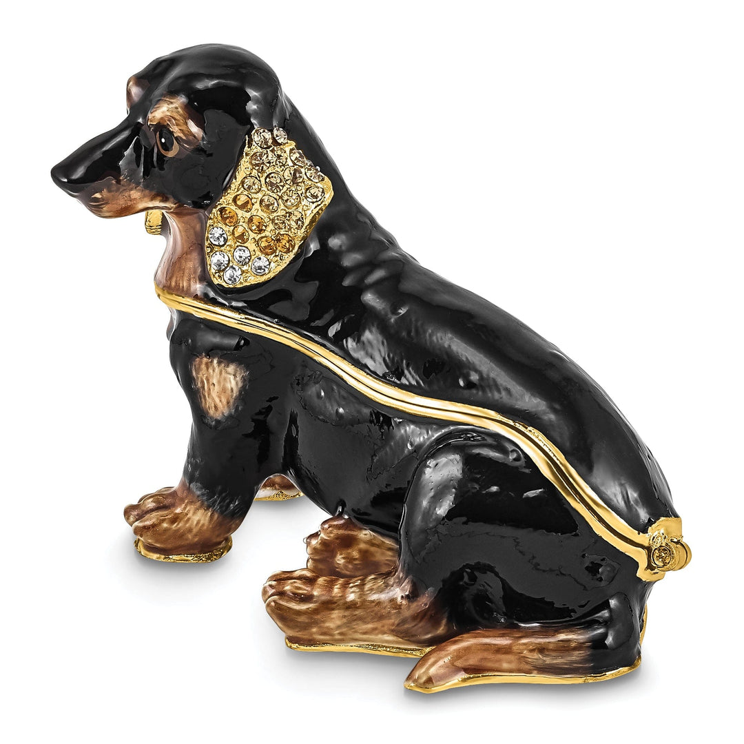 Bejeweled Black Brown Gold Color Finish REGAN Dachshund Trinket Box