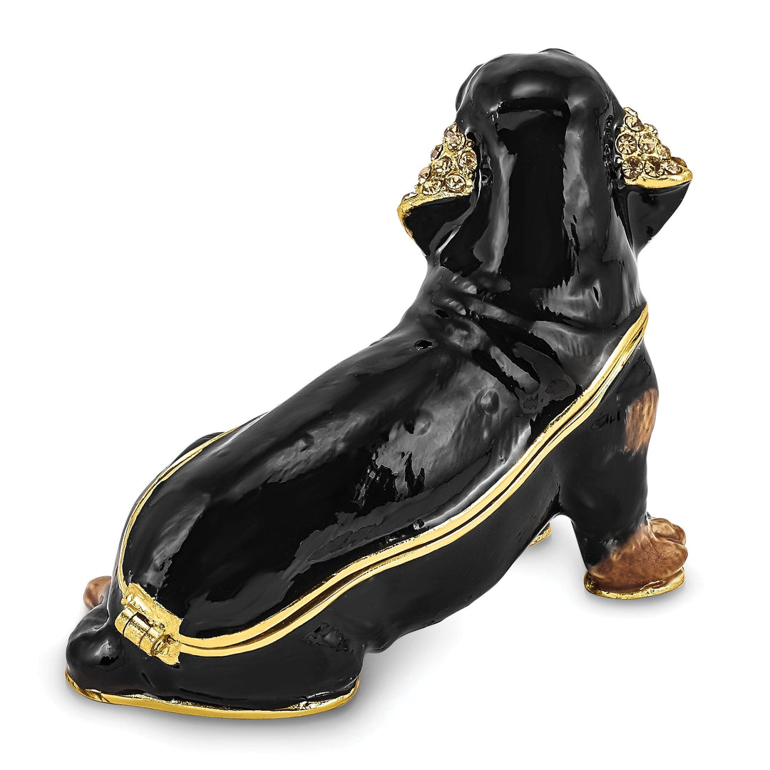 Bejeweled Black Brown Gold Color Finish REGAN Dachshund Trinket Box