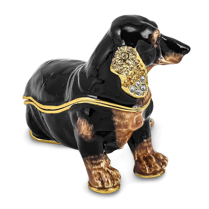 Bejeweled Black Brown Gold Color Finish REGAN Dachshund Trinket Box