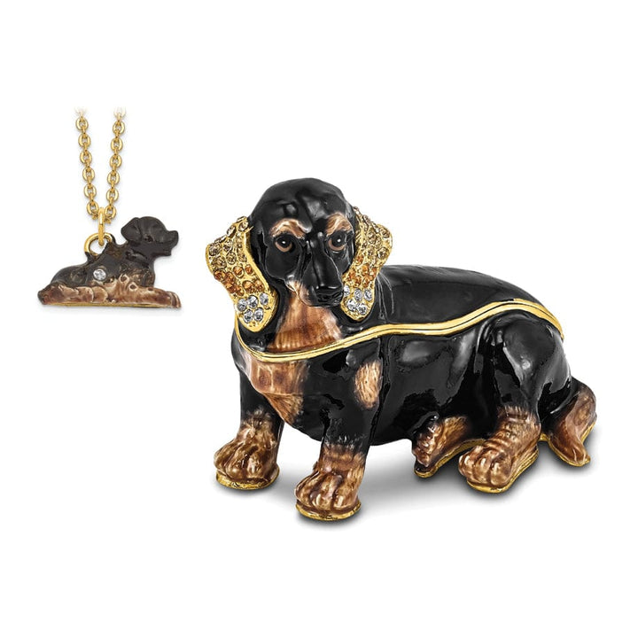 Bejeweled Black Brown Gold Color Finish REGAN Dachshund Trinket Box