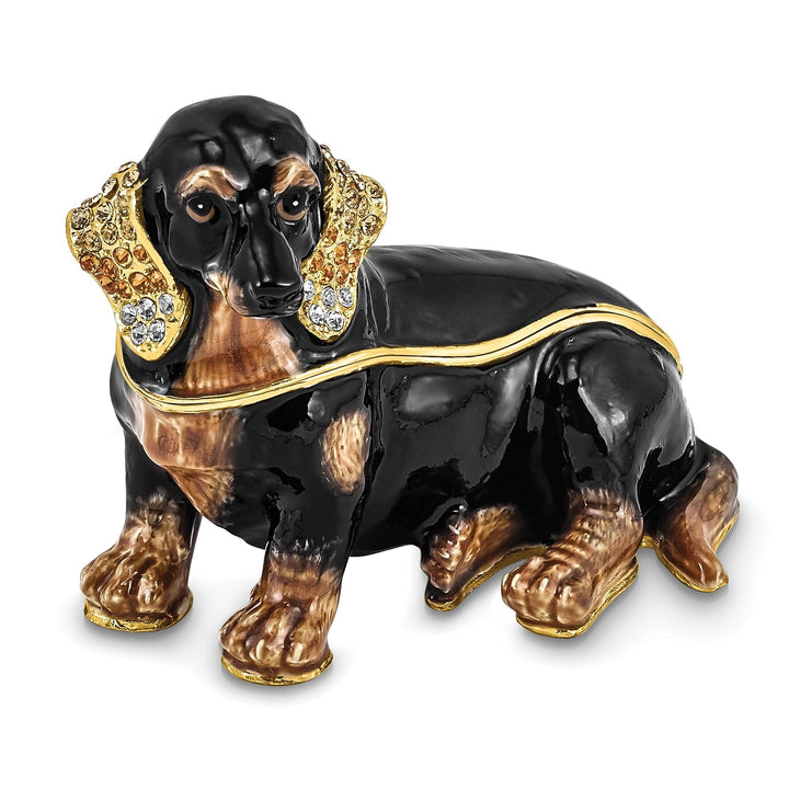 Bejeweled Black Brown Gold Color Finish REGAN Dachshund Trinket Box