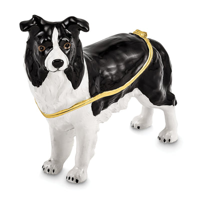 Bejeweled Gold Tone Black White Color BRUNO Border Collie Trinket Box at $ 51.3 only from Jewelryshopping.com