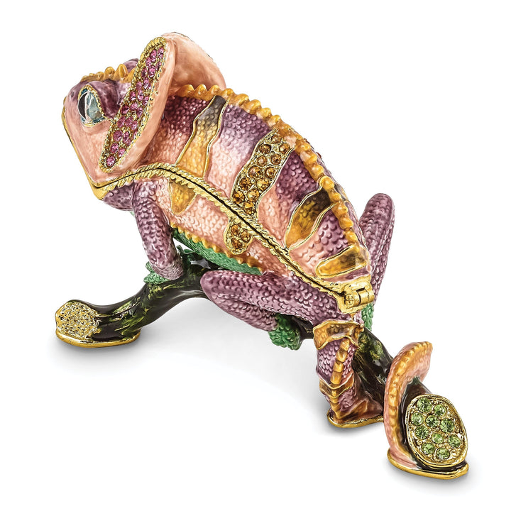 Bejeweled Multi Color Enamel Finish CAMILLE Chameleon Trinket Box