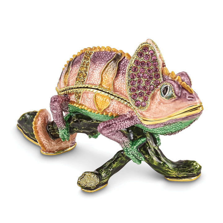 Bejeweled Multi Color Enamel Finish CAMILLE Chameleon Trinket Box