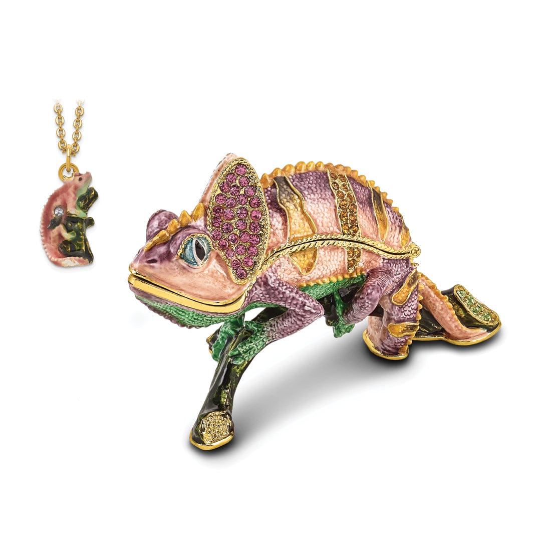 Bejeweled Multi Color Enamel Finish CAMILLE Chameleon Trinket Box