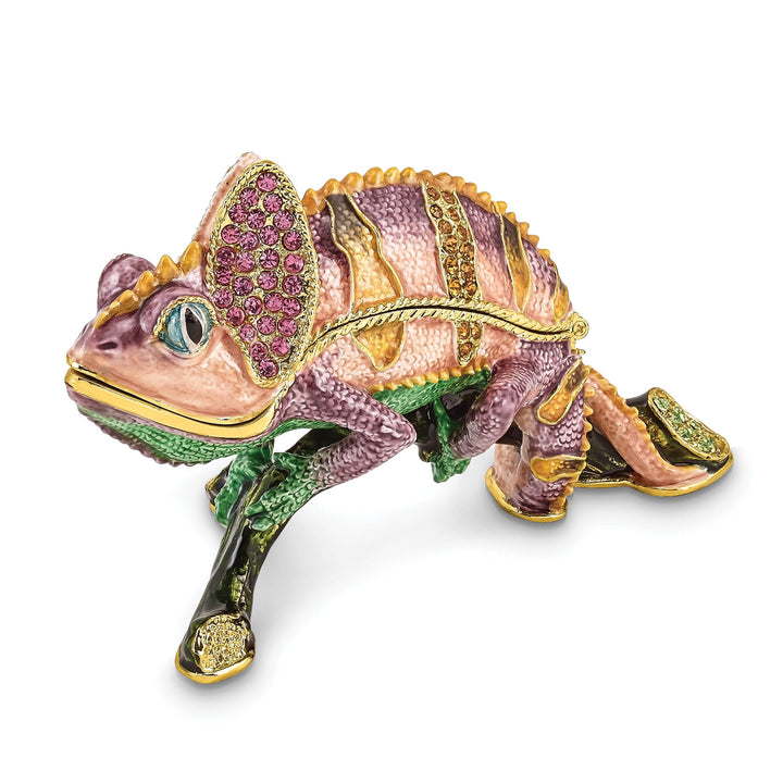 Bejeweled Multi Color Enamel Finish CAMILLE Chameleon Trinket Box