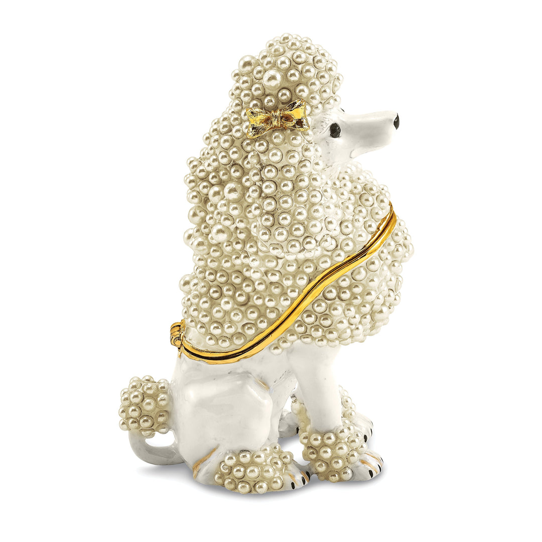 Bejeweled White Color Finish Crystal FIFI French Poodle Trinket Box