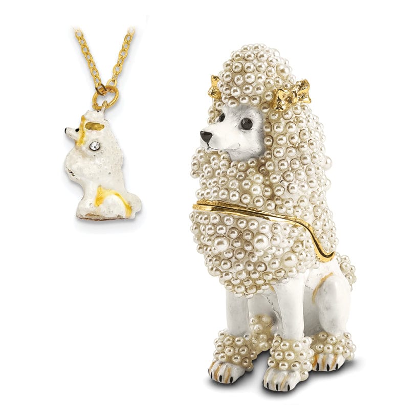 Bejeweled White Color Finish Crystal FIFI French Poodle Trinket Box