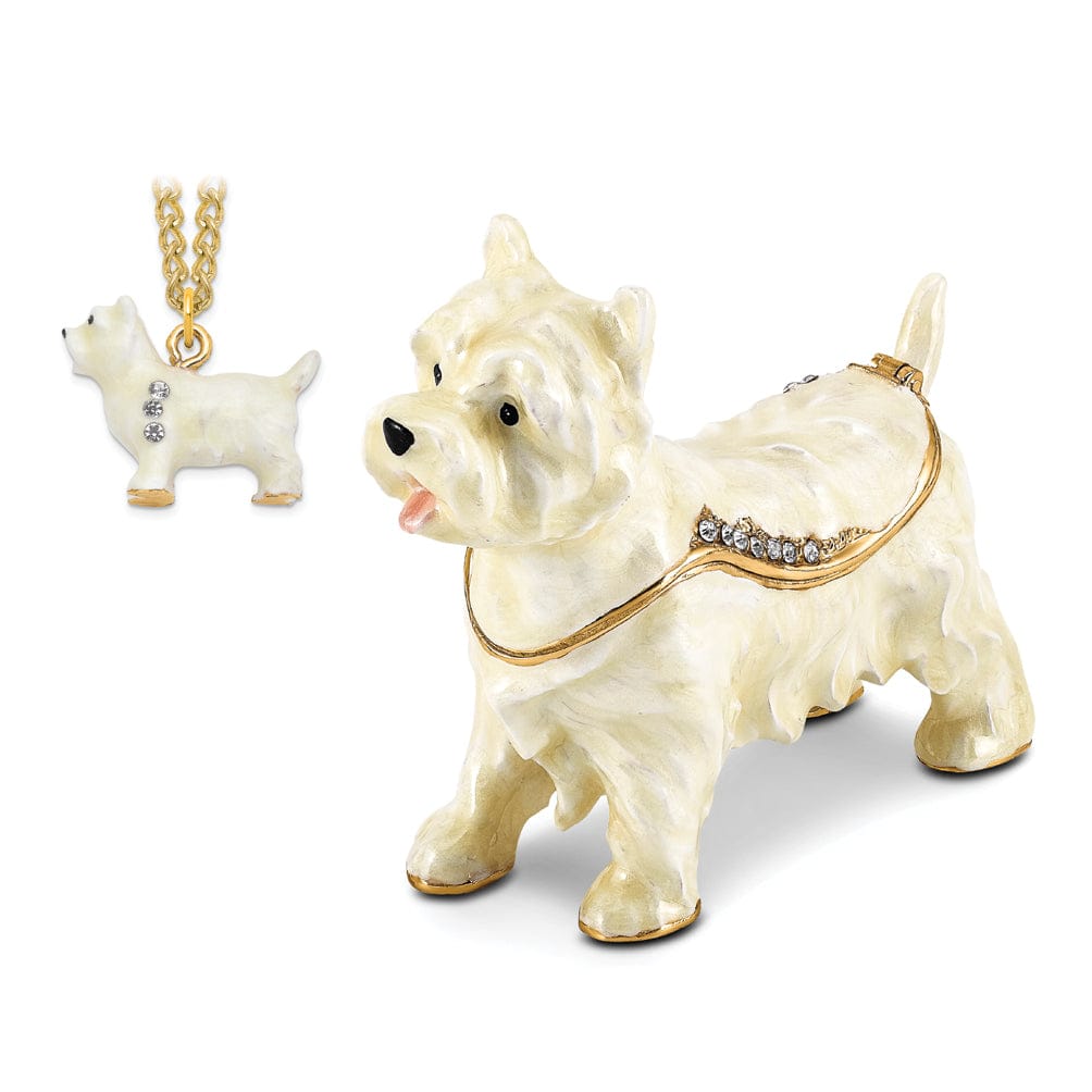 Bejeweled White Gold WESTIE West Highland White Terrier Trinket Box