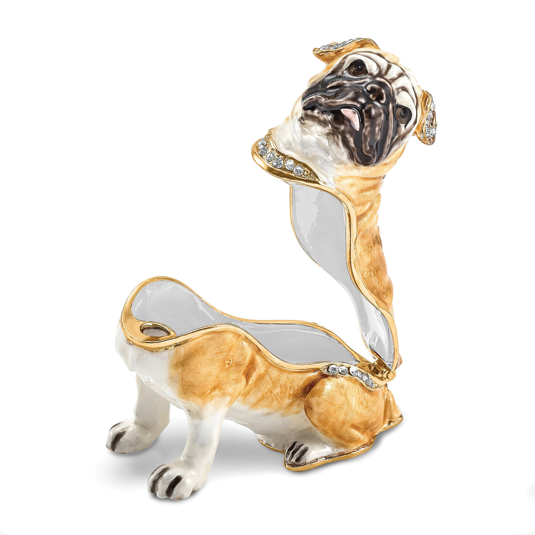 Bejeweled Tan White Black Gold Color WEDNESDAY Pug Trinket Box