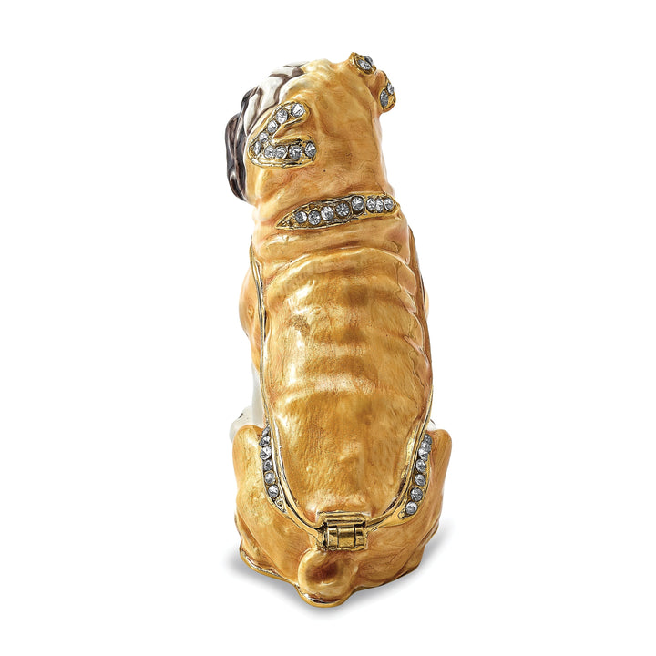 Bejeweled Tan White Black Gold Color WEDNESDAY Pug Trinket Box