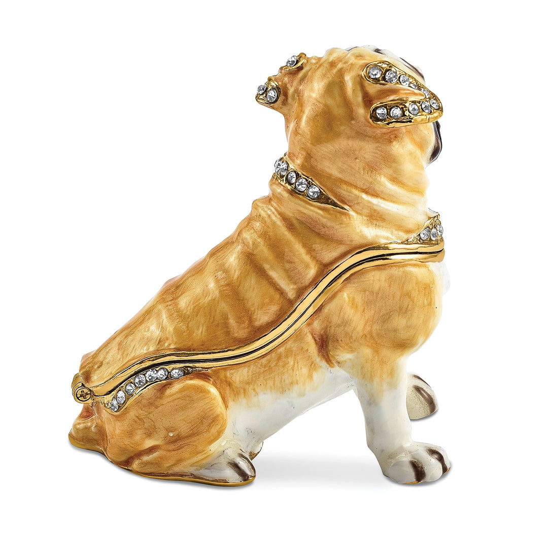 Bejeweled Tan White Black Gold Color WEDNESDAY Pug Trinket Box