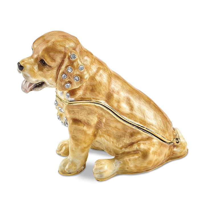 Bejewel Gold Tone Color Finish SASSY Golden Retriever Pup Trinket Box