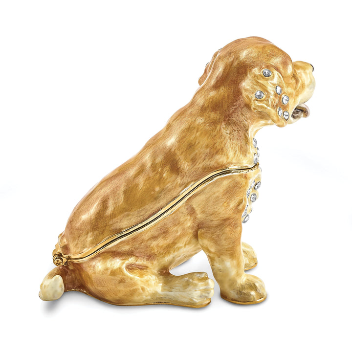 Bejewel Gold Tone Color Finish SASSY Golden Retriever Pup Trinket Box