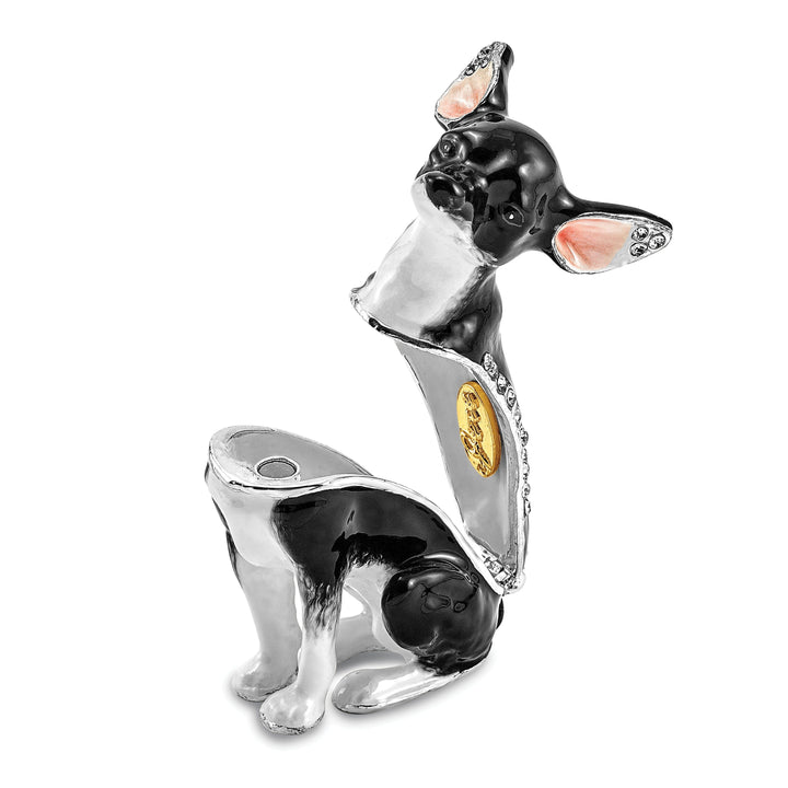 Bejewel Black White Silver Color LEO Black White Chihuahua Trinket Box