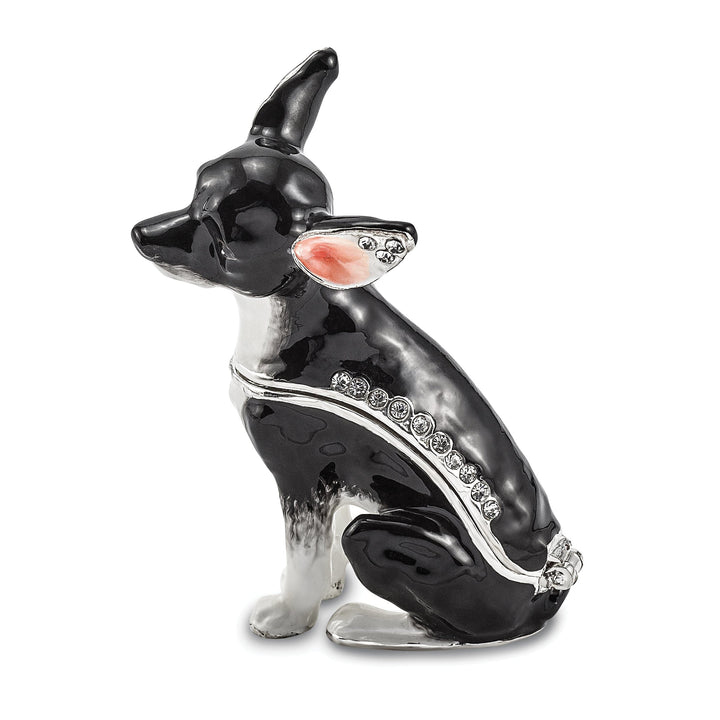 Bejewel Black White Silver Color LEO Black White Chihuahua Trinket Box