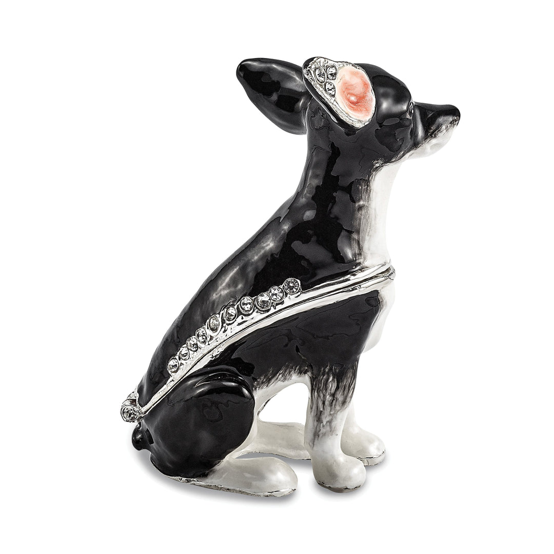 Bejewel Black White Silver Color LEO Black White Chihuahua Trinket Box