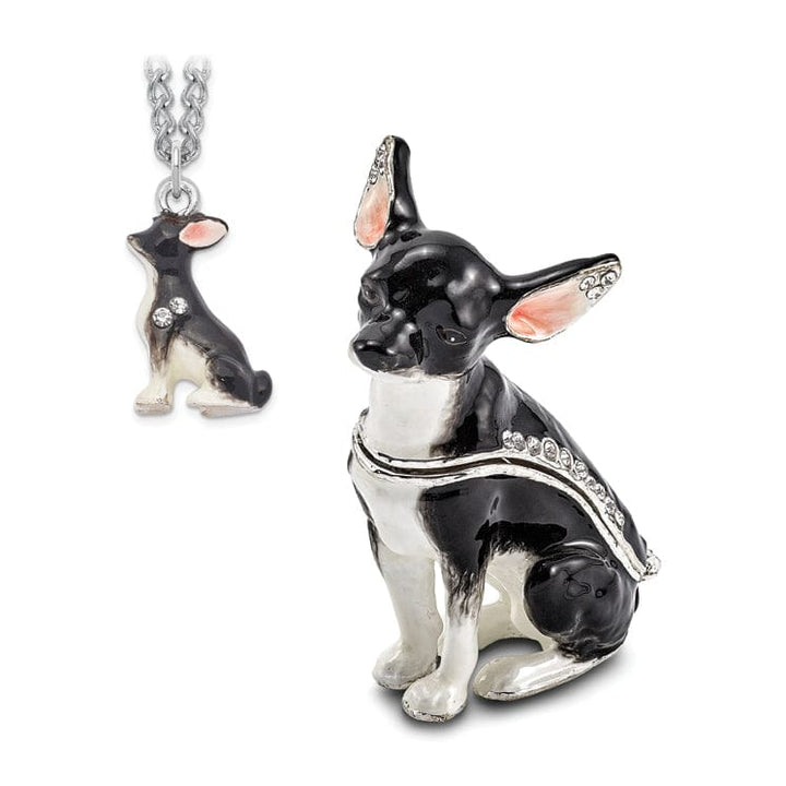 Bejewel Black White Silver Color LEO Black White Chihuahua Trinket Box