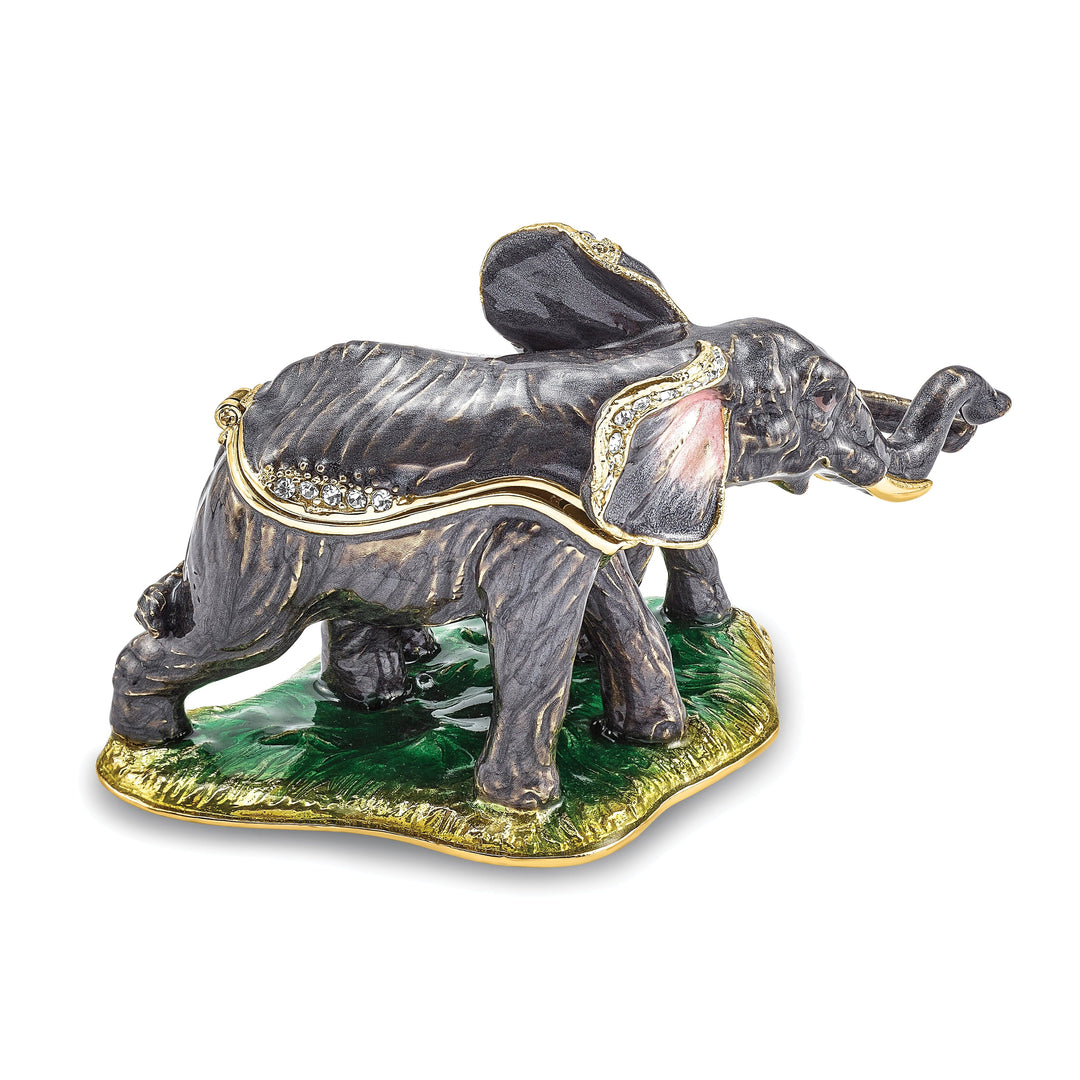 Bejeweled Green, Pink Color ELLA ELI Mom Baby Elephant Trinket Box
