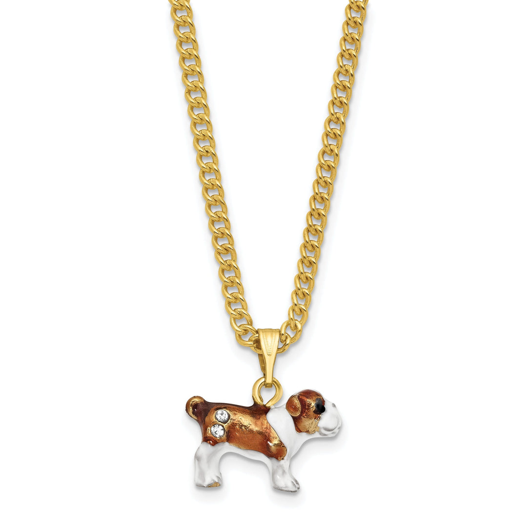 Bejewel Gold Brown White Color Finish MAC English Bulldog Trinket Box