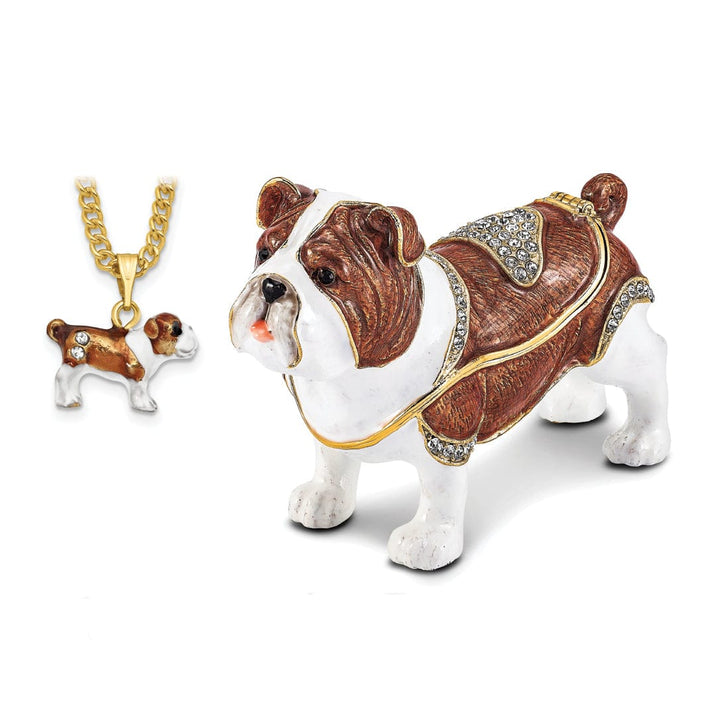 Bejewel Gold Brown White Color Finish MAC English Bulldog Trinket Box