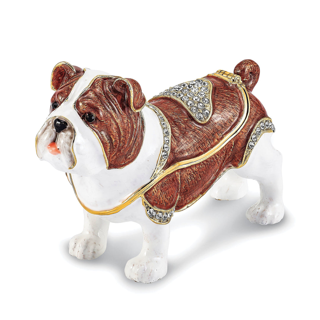 Bejewel Gold Brown White Color Finish MAC English Bulldog Trinket Box