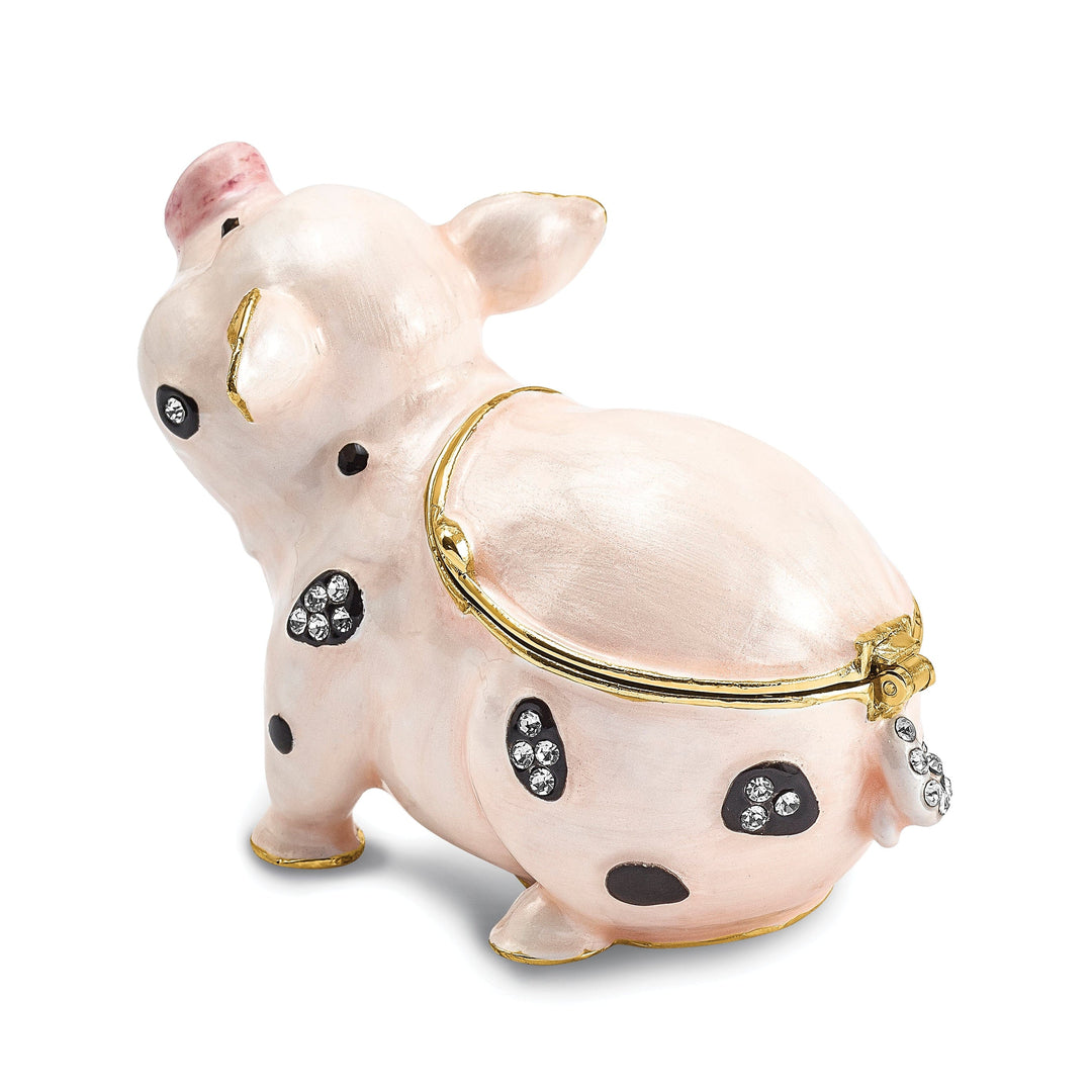 Bejeweled Pink, Black Color Enamel PETUNIA Spotted Pig Trinket Box