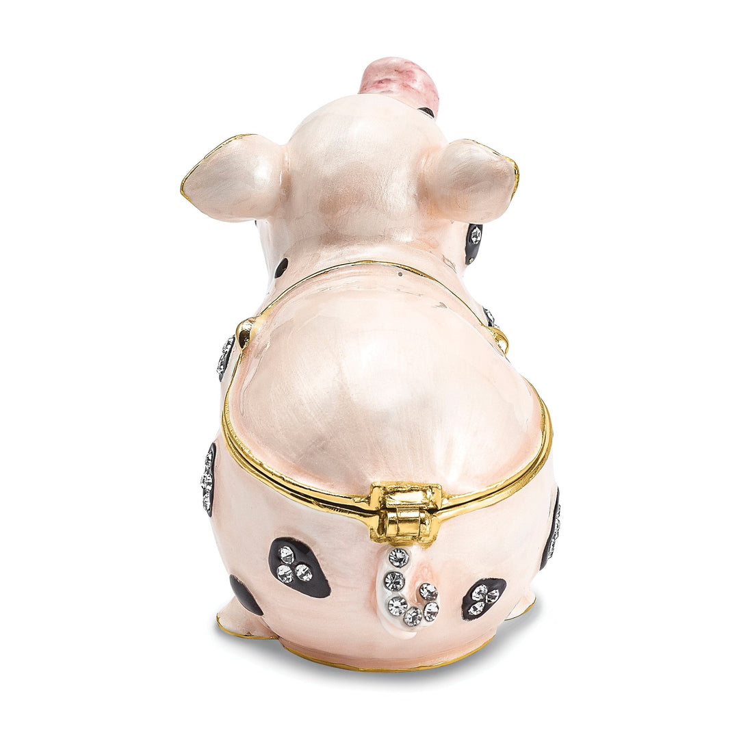 Bejeweled Pink, Black Color Enamel PETUNIA Spotted Pig Trinket Box