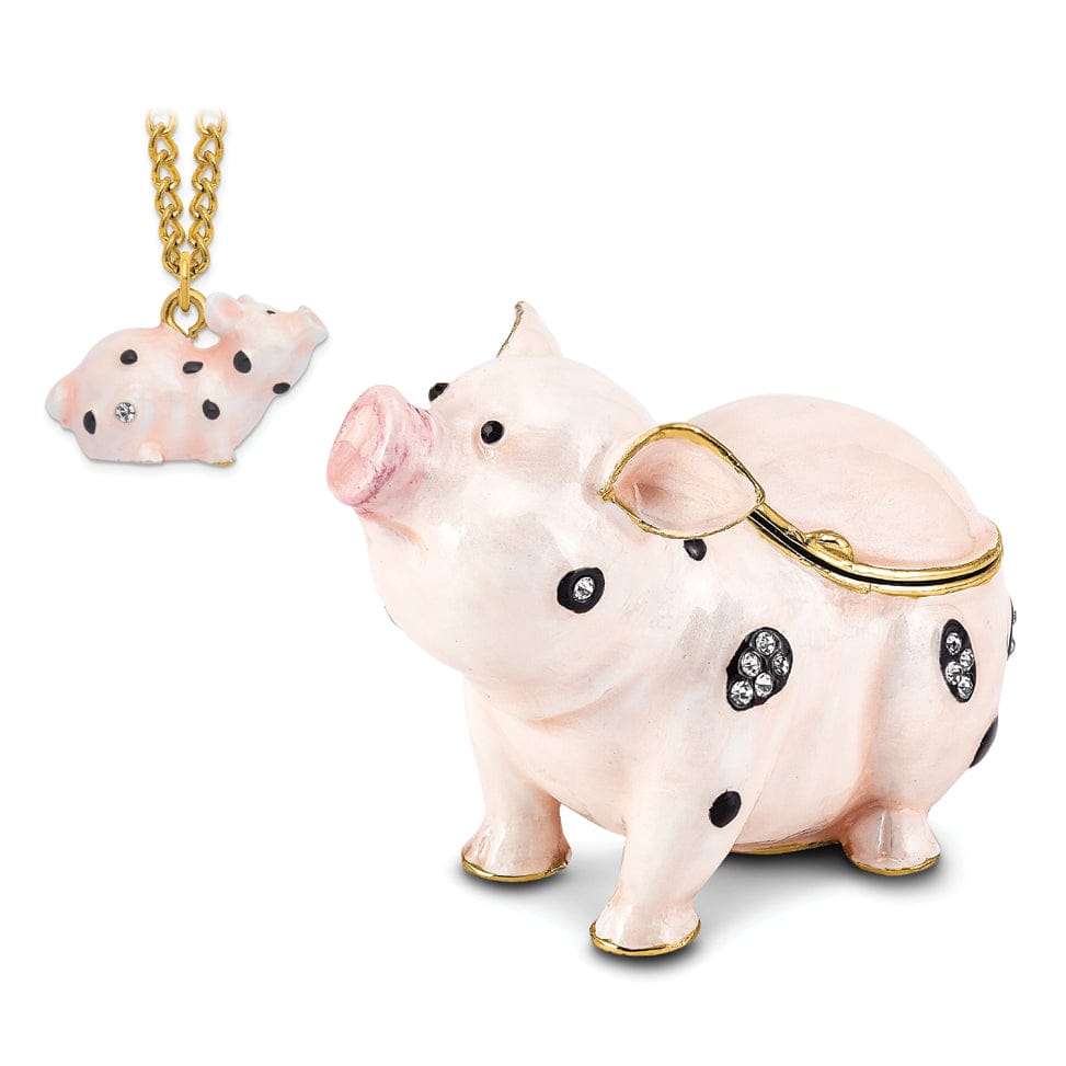 Bejeweled Pink, Black Color Enamel PETUNIA Spotted Pig Trinket Box