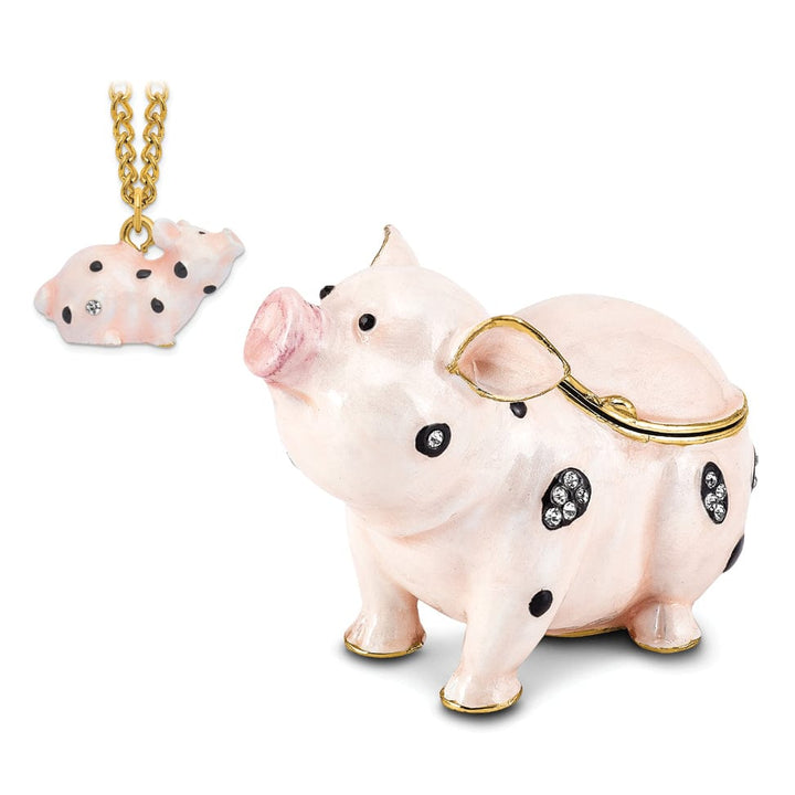 Bejeweled Pink, Black Color Enamel PETUNIA Spotted Pig Trinket Box