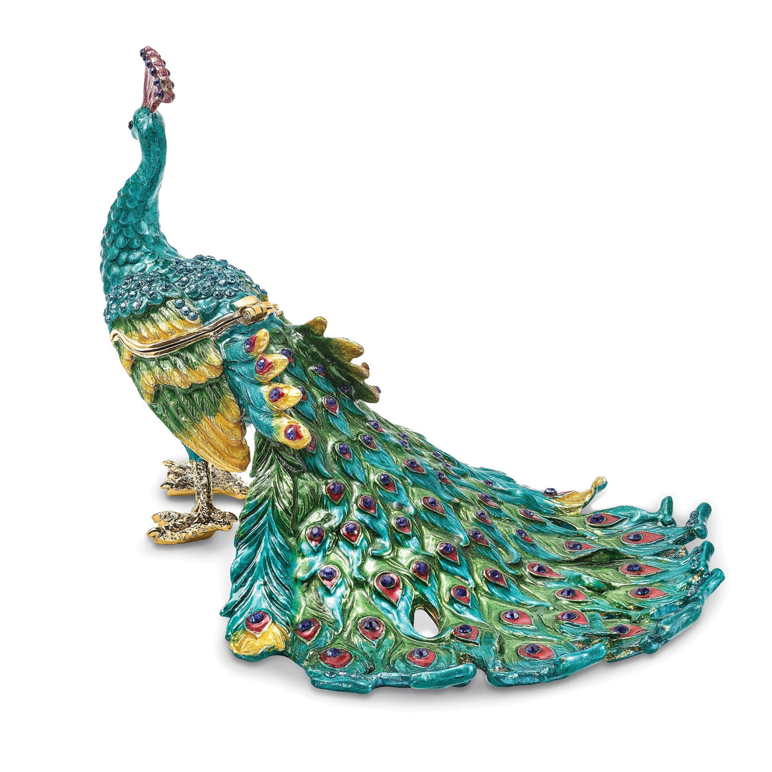Bejeweled Pewter Multi Color Enamel TAYLOR Blue Peacock Trinket Box