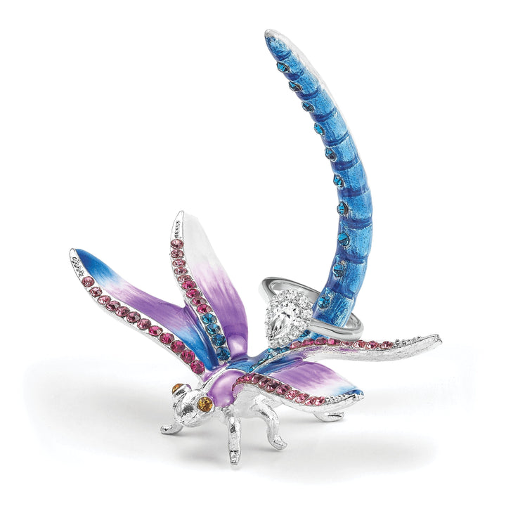 Bejeweled Pewter Multi Color Finish DIVA Dragonfly Ring Holder