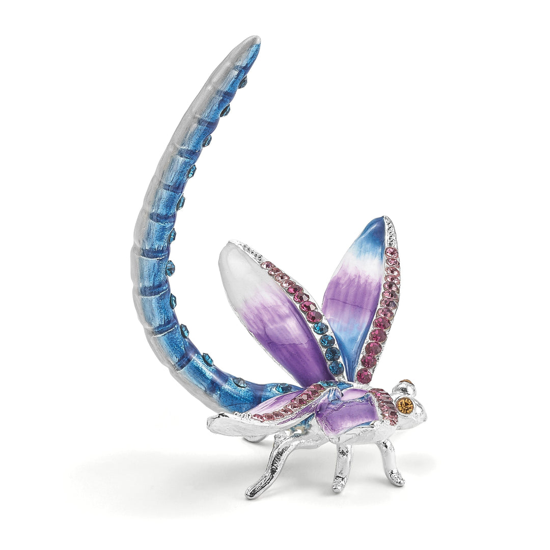 Bejeweled Pewter Multi Color Finish DIVA Dragonfly Ring Holder