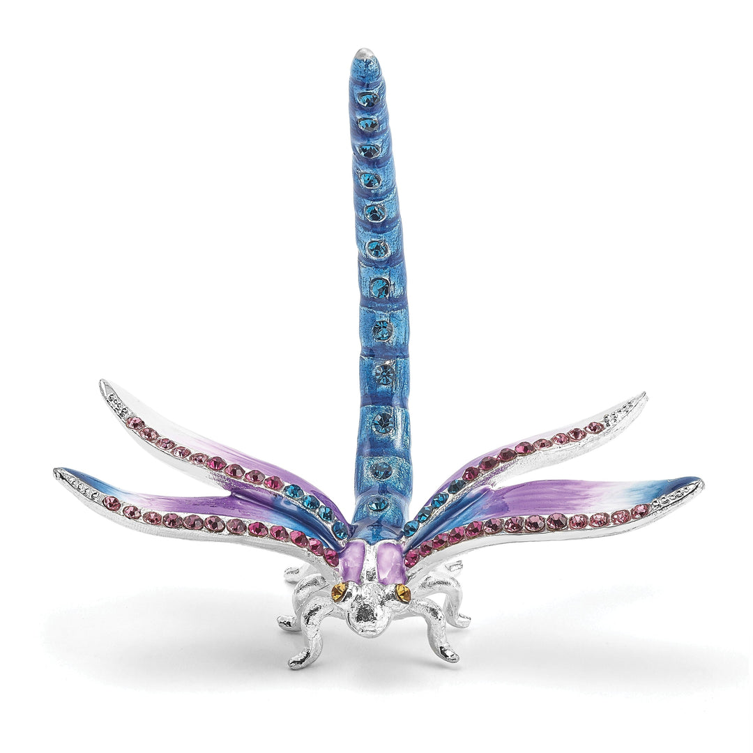 Bejeweled Pewter Multi Color Finish DIVA Dragonfly Ring Holder