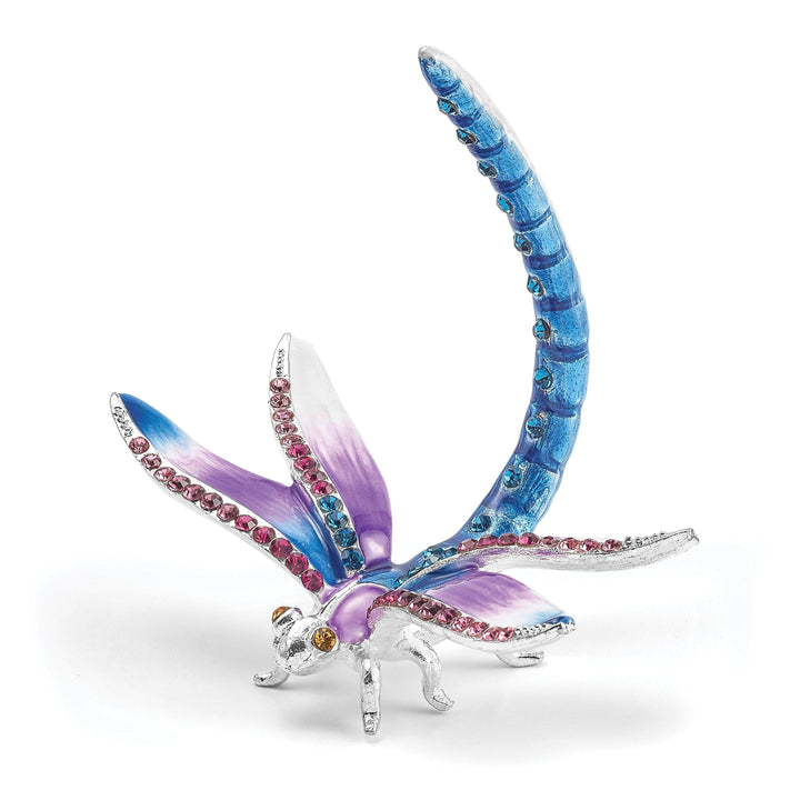 Bejeweled Pewter Multi Color Finish DIVA Dragonfly Ring Holder