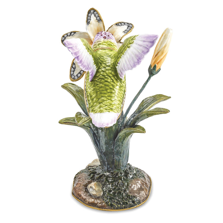 Bejeweled Pewter VIOLA Hummingbird & Daylily Trinket Box Design