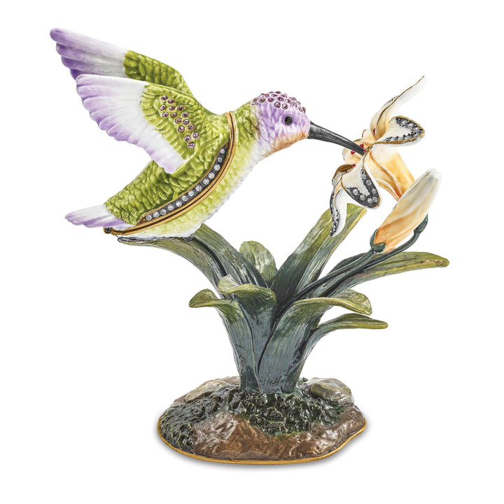 Bejeweled Pewter VIOLA Hummingbird & Daylily Trinket Box Design