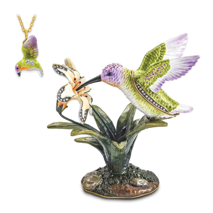 Bejeweled Pewter VIOLA Hummingbird & Daylily Trinket Box Design