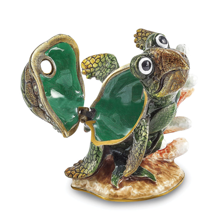 Bejewel Multi Color Enamel Finish JEREMY Green Sea Turtle Trinket Box