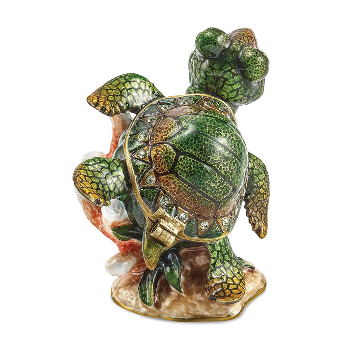 Bejewel Multi Color Enamel Finish JEREMY Green Sea Turtle Trinket Box