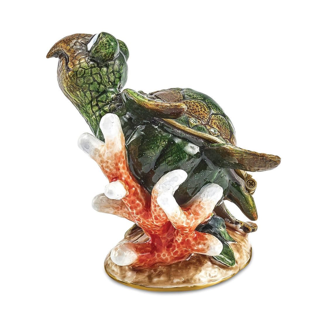 Bejewel Multi Color Enamel Finish JEREMY Green Sea Turtle Trinket Box