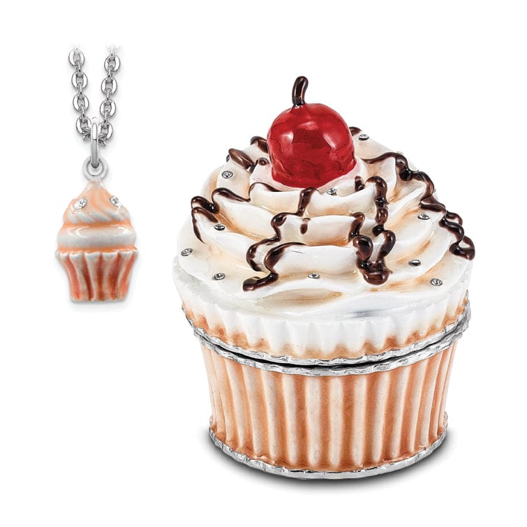Bejeweled Pewter Multi Color Finish CHERRY ON TOP Cupcake Trinket Box