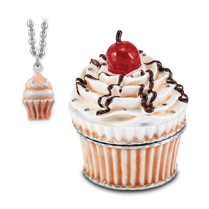 Bejeweled Pewter Multi Color Finish CHERRY ON TOP Cupcake Trinket Box