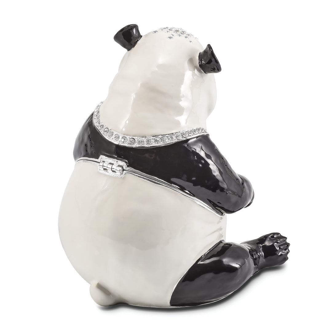 Bejeweled Black White Color Finish MANDA PANDA Large Panda Trinket Box