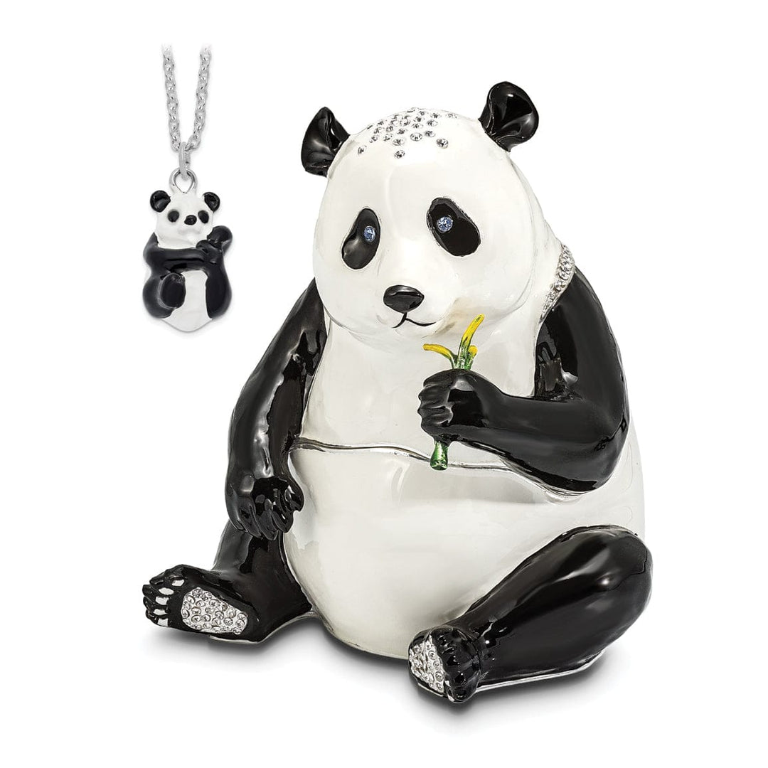 Bejeweled Black White Color Finish MANDA PANDA Large Panda Trinket Box