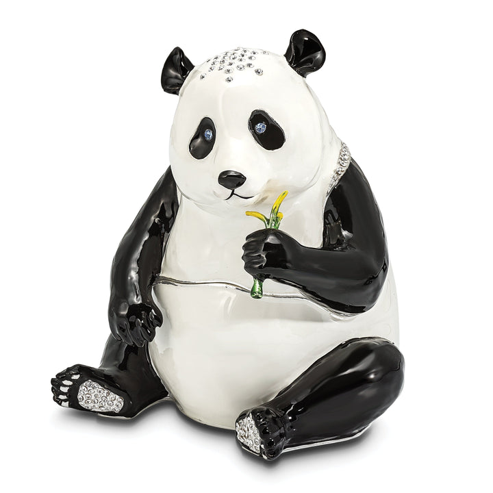 Bejeweled Black White Color Finish MANDA PANDA Large Panda Trinket Box