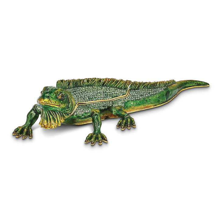 Bejeweled Pewter Multi Green Colors Finish IGGY Iguana Trinket Box