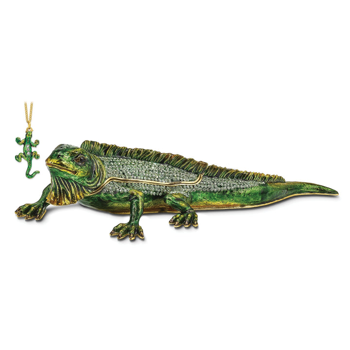 Bejeweled Pewter Multi Green Colors Finish IGGY Iguana Trinket Box